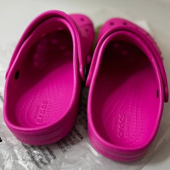 Crocs Electric Pink j2 Kids Baya Clog K Fun Classic Shoes Slides 207013-6QQ NWT - Picture 4 of 8
